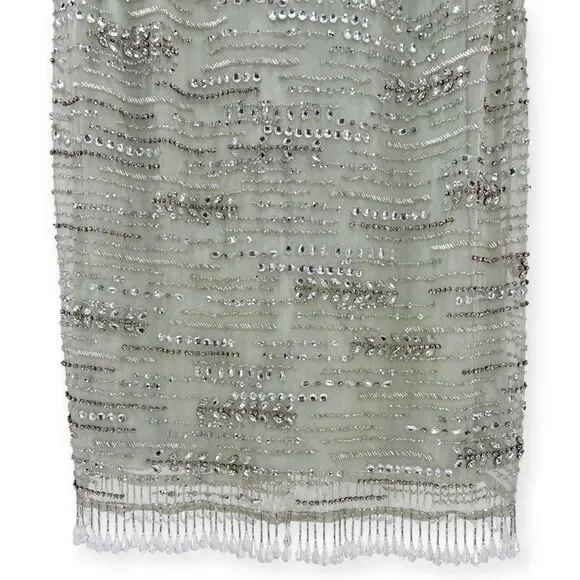 Mac Duggal NEW Sage Green Sleeveless Crystal Fringe Column Dress $698‎ - Size 14 - Picture 13 of 15